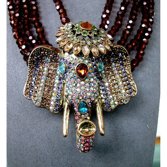 Elephant Multi-Strand Necklace With Crystal Accents & Glass Beads - Picture 1 of 4